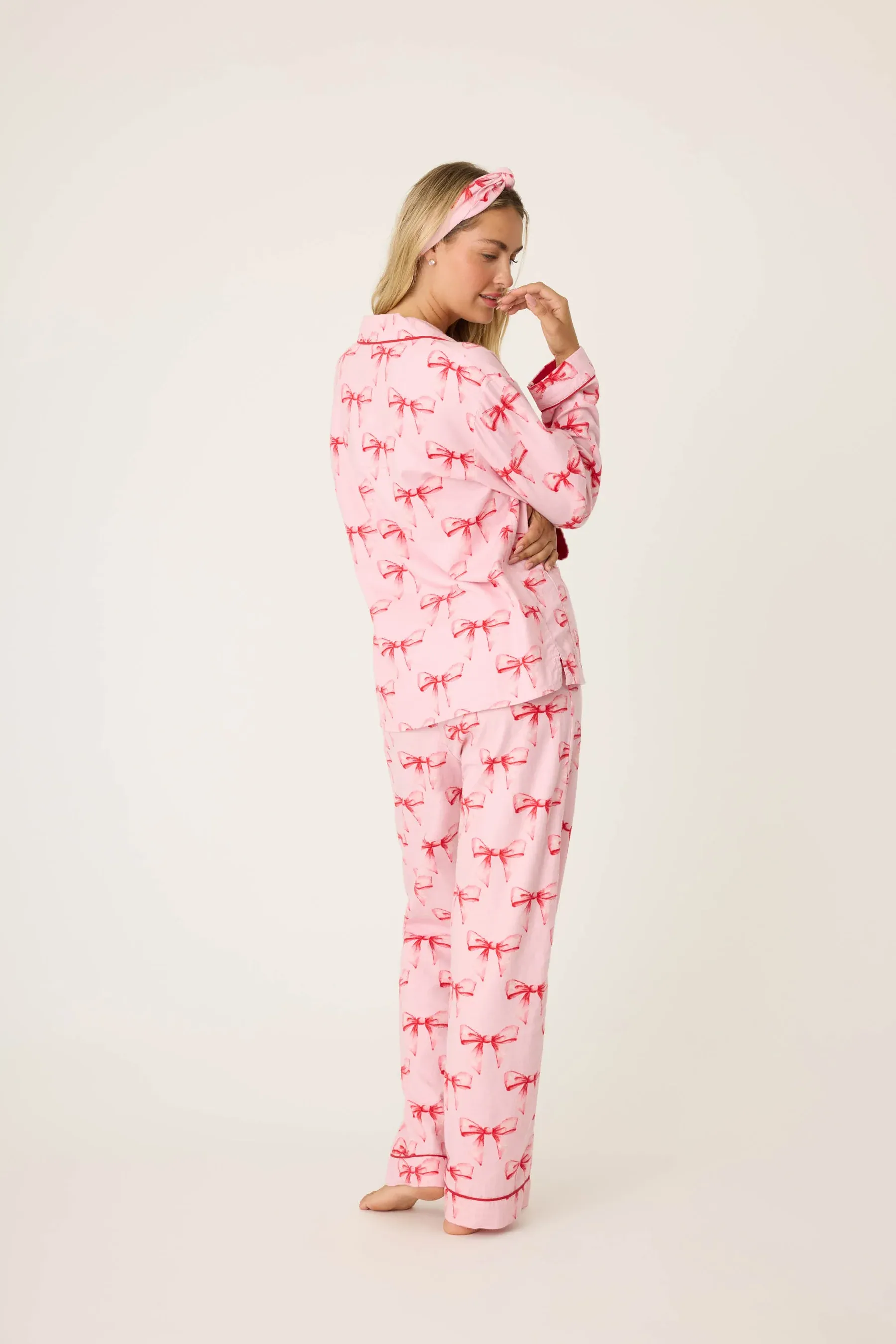 PJ Salvage Ribbons & Bows Flannel 3 Piece Pajama Set - Candy Pink