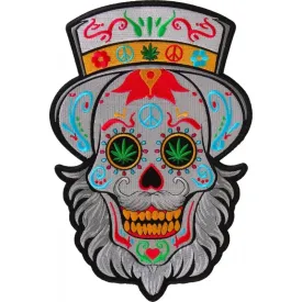 PL6704 Sugar Skull with Beard Large Back Patch