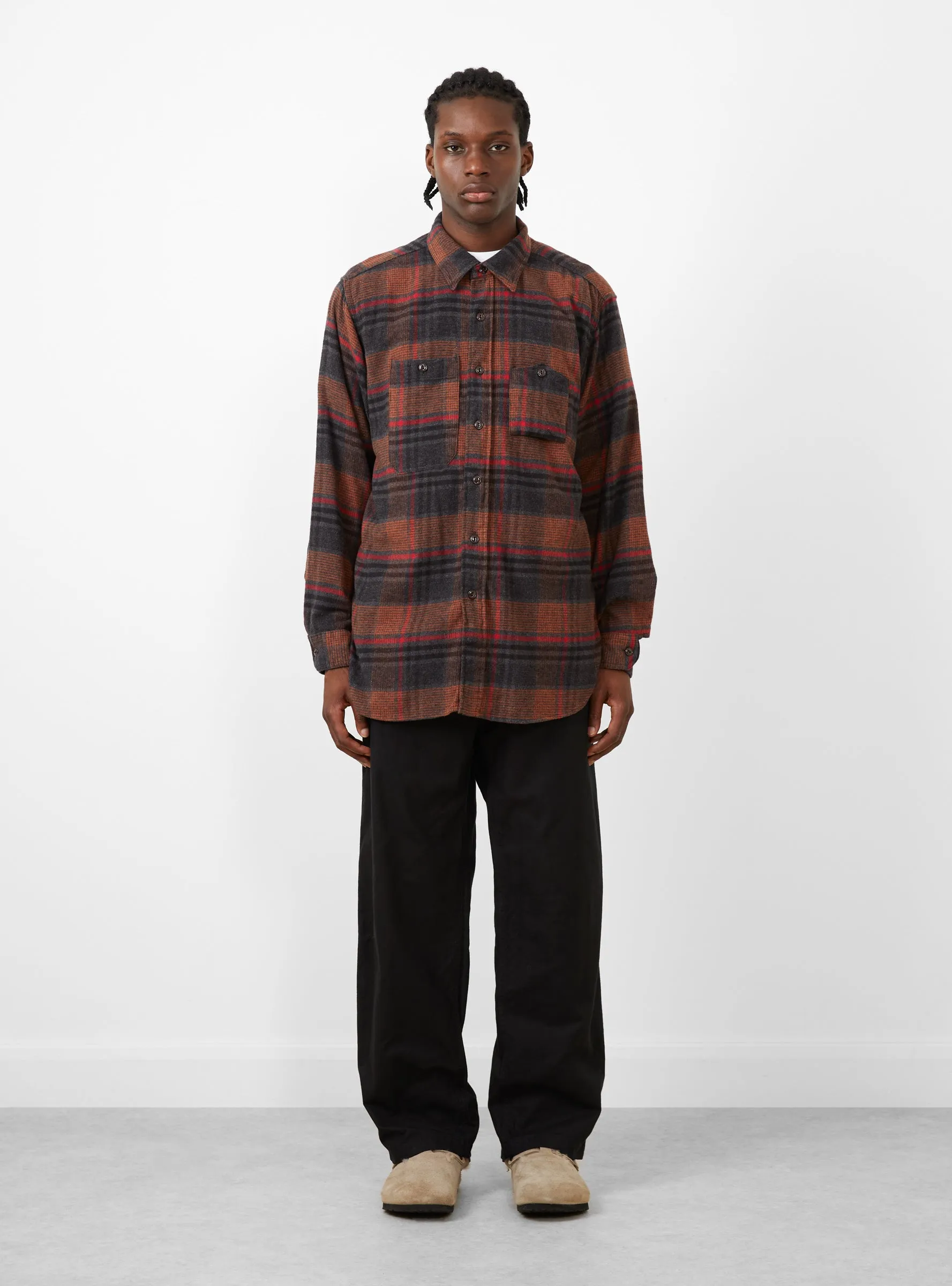 Plaid Flannel Work Shirt Orange & Red