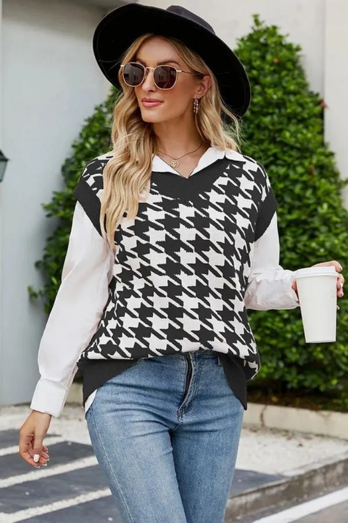 Plaid Loose Sleeveless Sweater