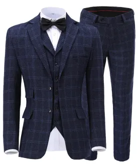 Plaid Notch Lapel 3 Pieces Mens Suit For Wedding (Blazer vest Pants)