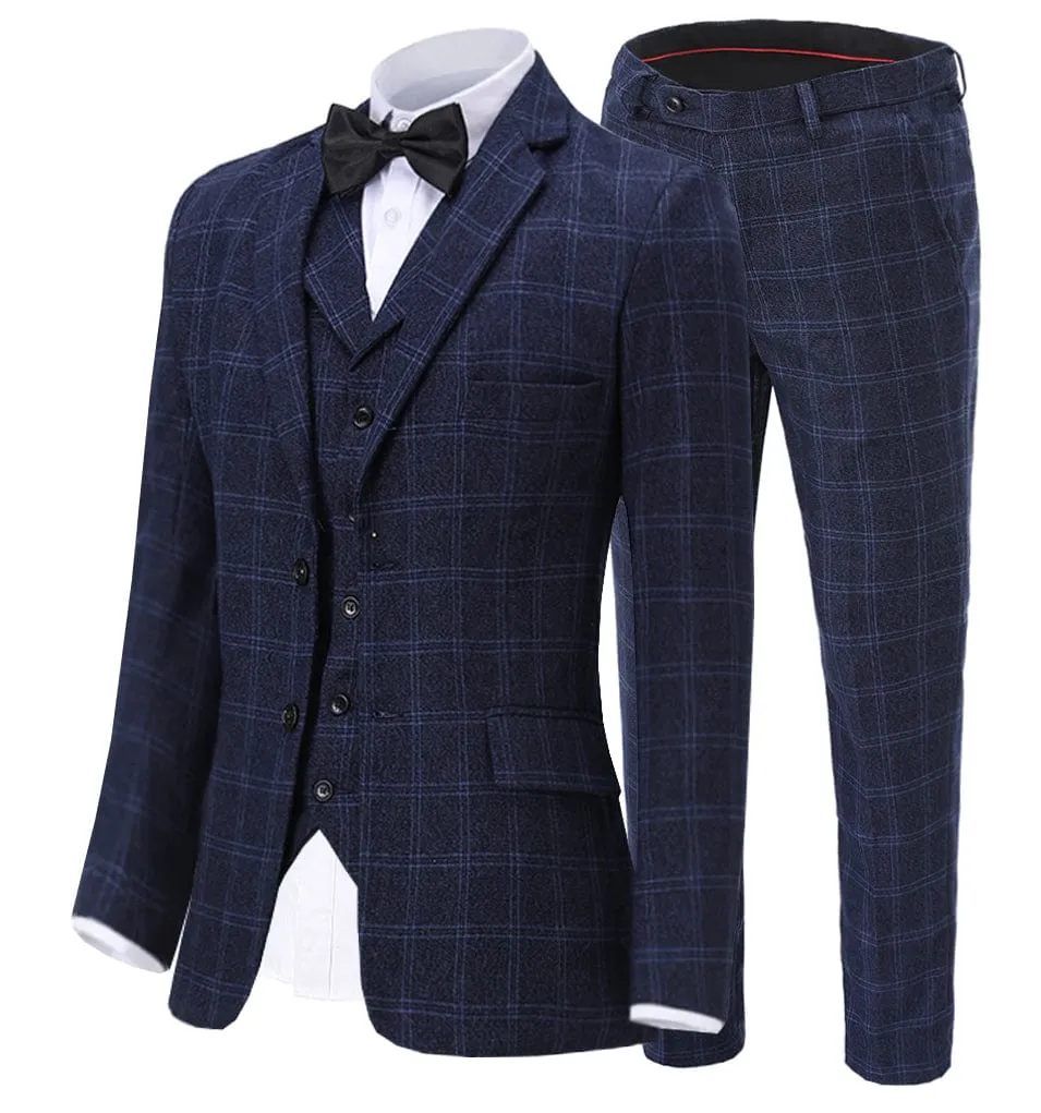 Plaid Notch Lapel 3 Pieces Mens Suit For Wedding (Blazer vest Pants)