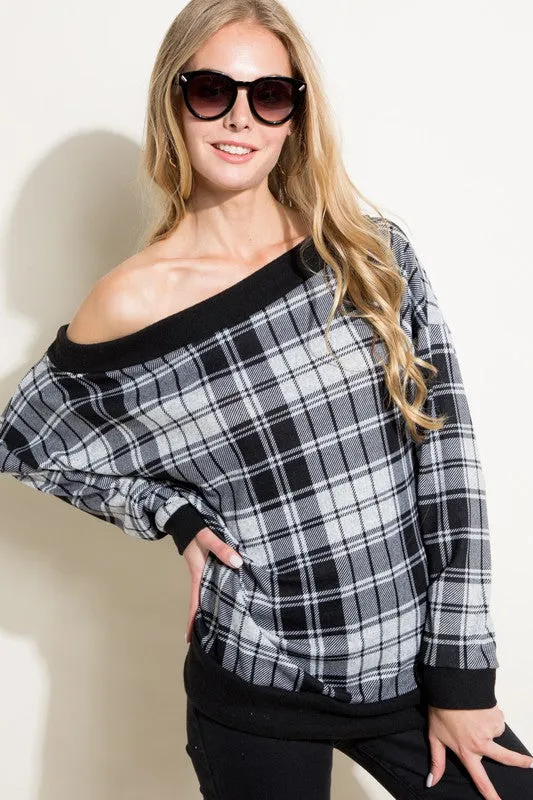 PLAID OFF SHOULDER TOP