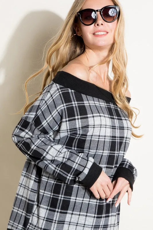 PLAID OFF SHOULDER TOP