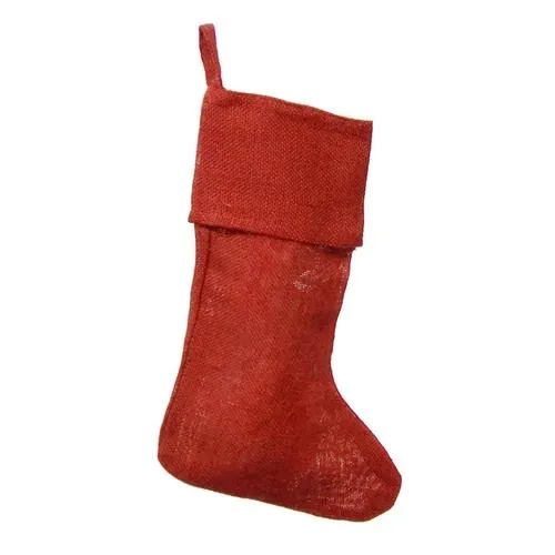 Plain Burlap Christmas Stocking, Red, 16-Inch