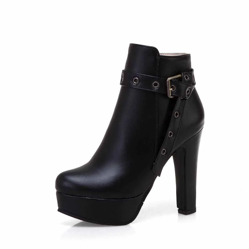 Platform Chunky Heel Ankle Boots Round Toe High Heel Booties