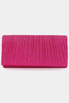 Pleated Shimmery Evening Clutch / Crossbody Bag - Silver, Purple or Fuchsia