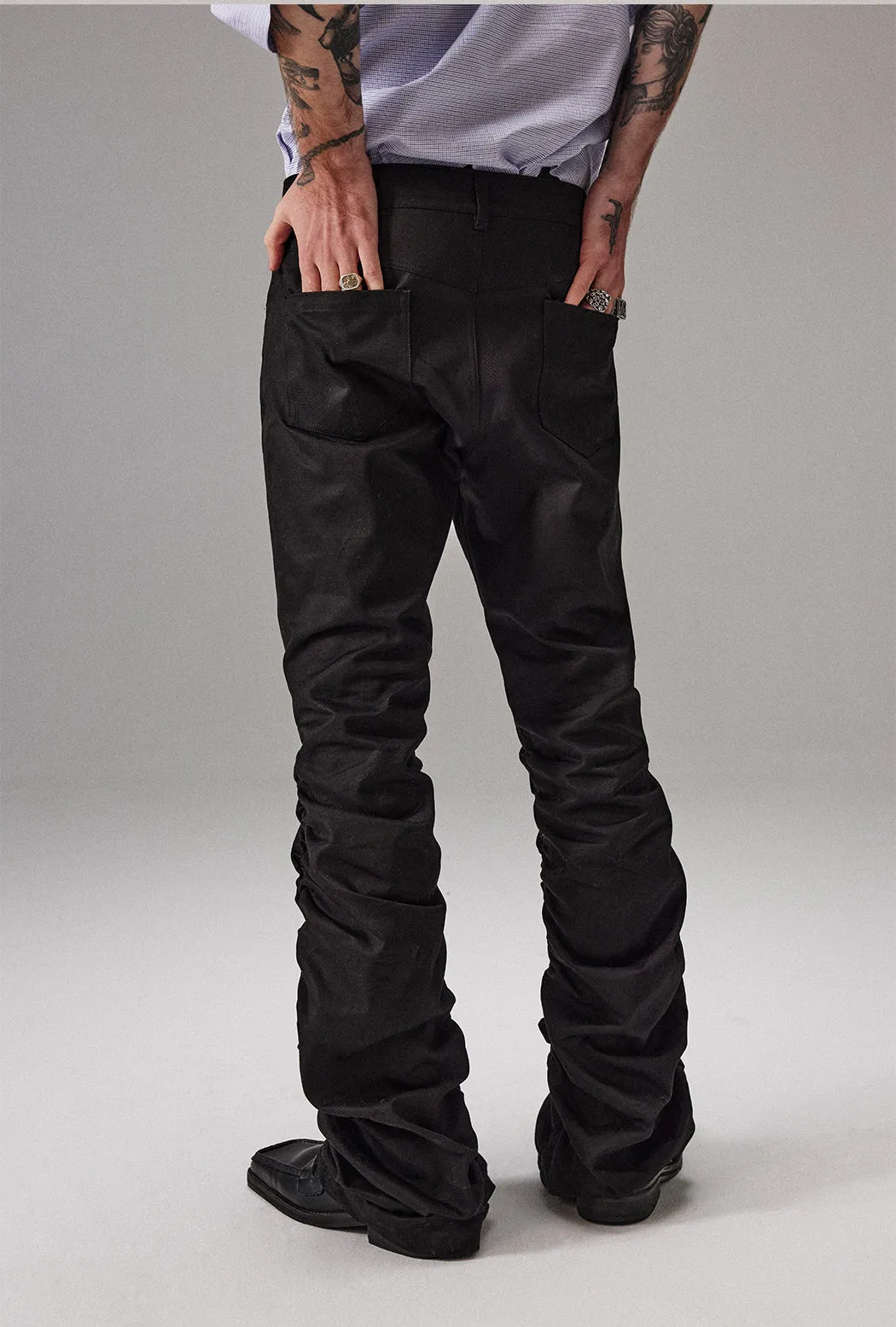 Pleated stack improved work pants and casual pants