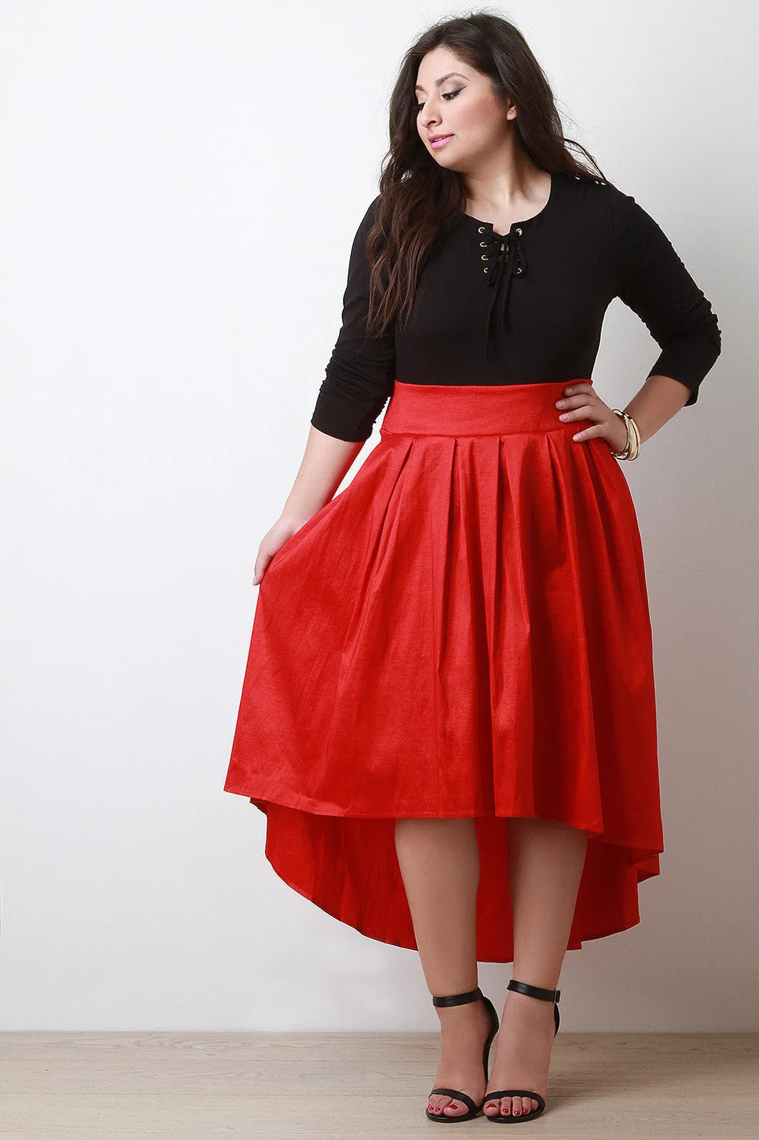 Pleated Taffeta High-Low Skirt