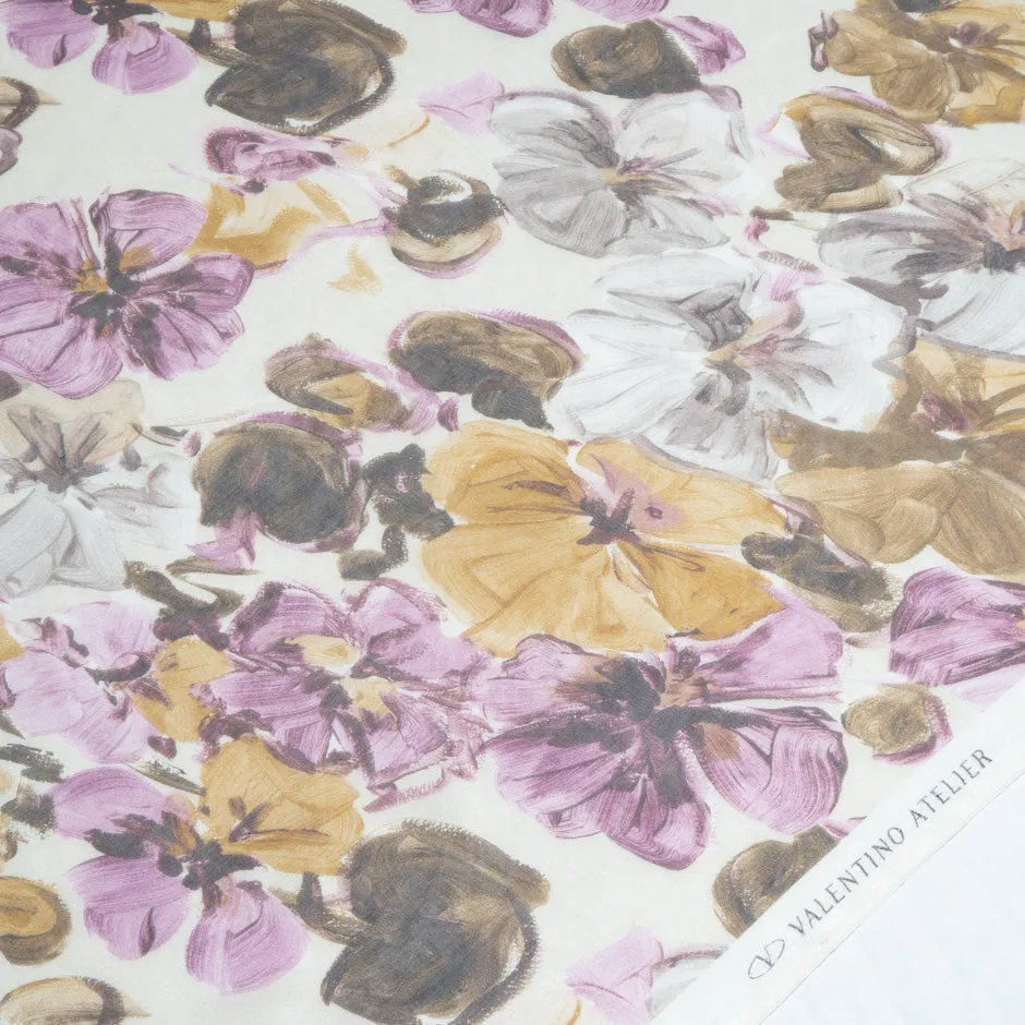 Plum Floral Printed Silk Chiffon