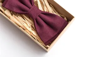 Plum Natural Linen Men's Bow Tie - Handmade and Stylish