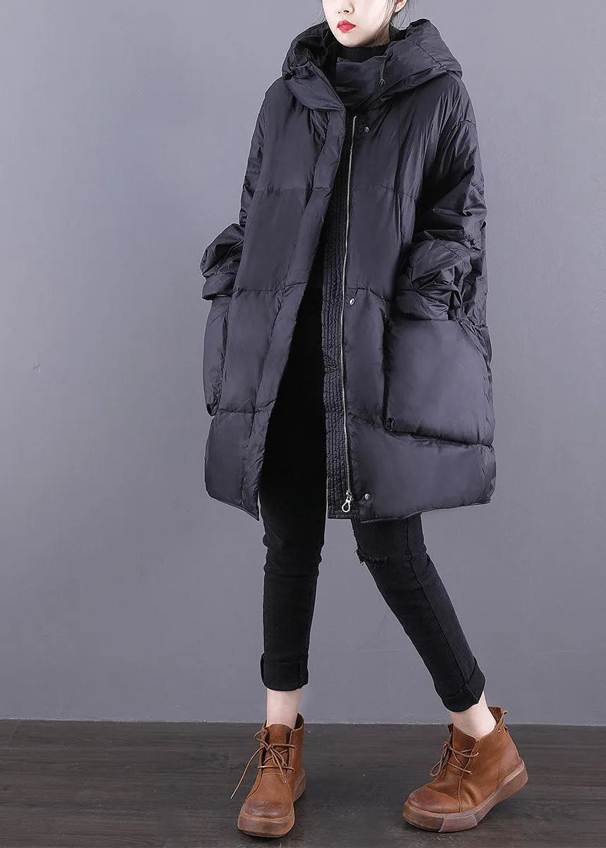 Plus Size Black Hooded Drawstring Thick Duck Down Down Coats Winter