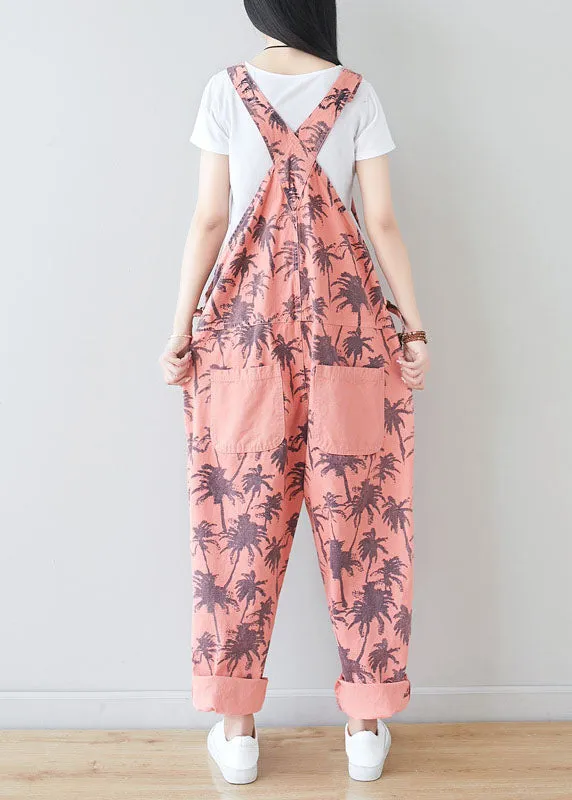 Plus size Pink pockets Print Jumpsuits Spring