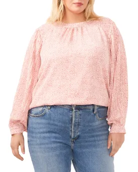 Plus-Size Pleated Sleeve Smocked Shoulder Top