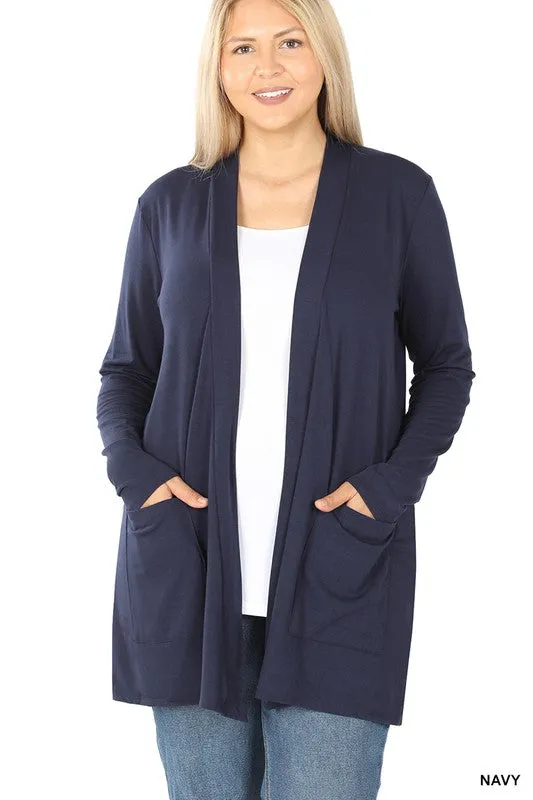 Plus Size Slouchy Pocket Open Cardigan - online exclusive