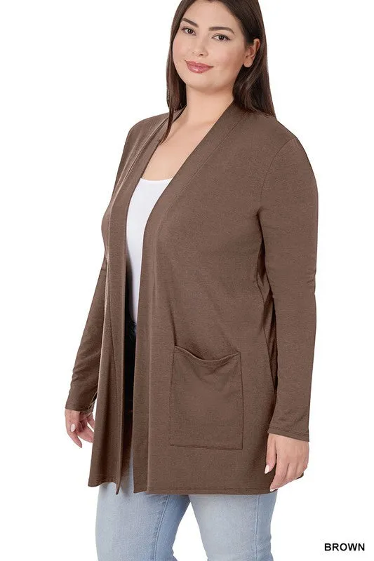 Plus Size Slouchy Pocket Open Cardigan - online exclusive