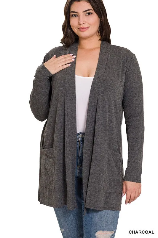 Plus Size Slouchy Pocket Open Cardigan - online exclusive