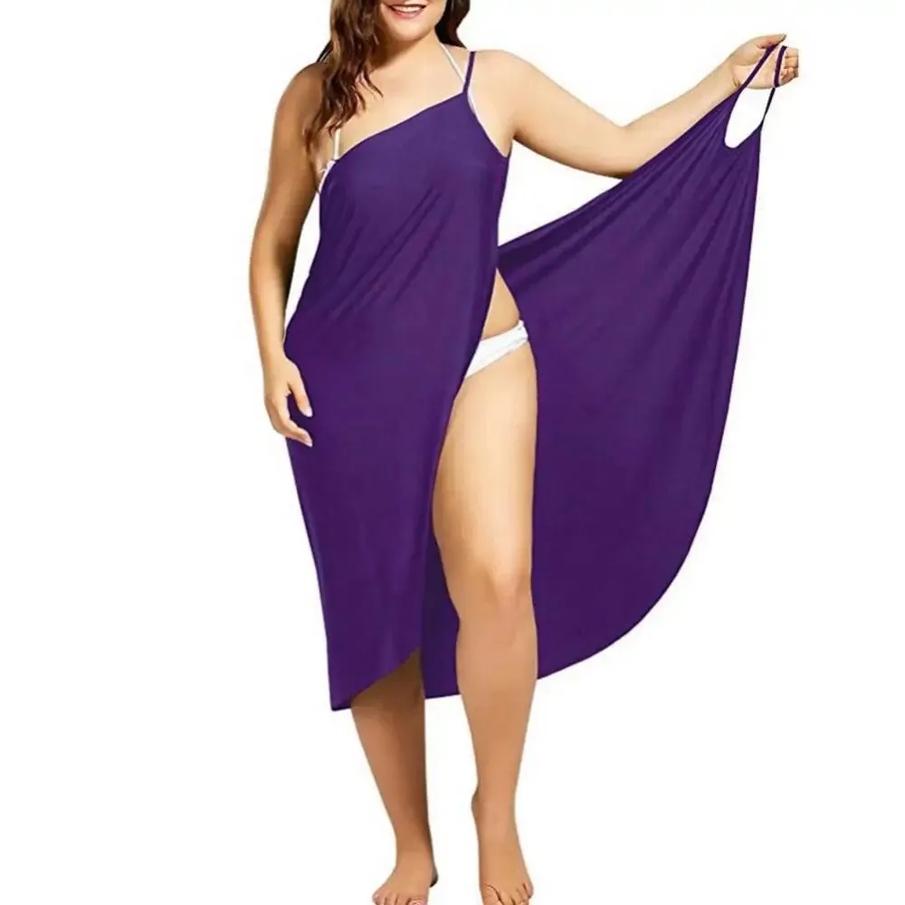 Plus Size Summer Beach Sexy Women Solid Color Wrap Dress Bikini Cover Up Sarongs Women's Clothing Swimwears Cover-Ups  Plus Size