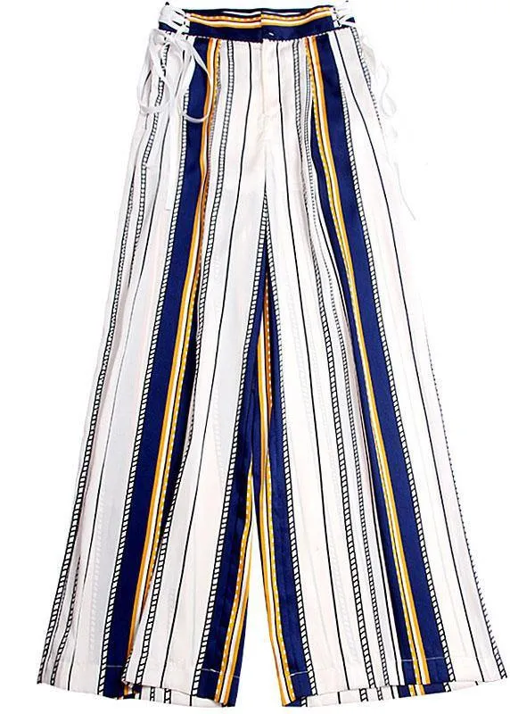 Plus Size  White Striped tie waist High Waist Wide Leg Pants