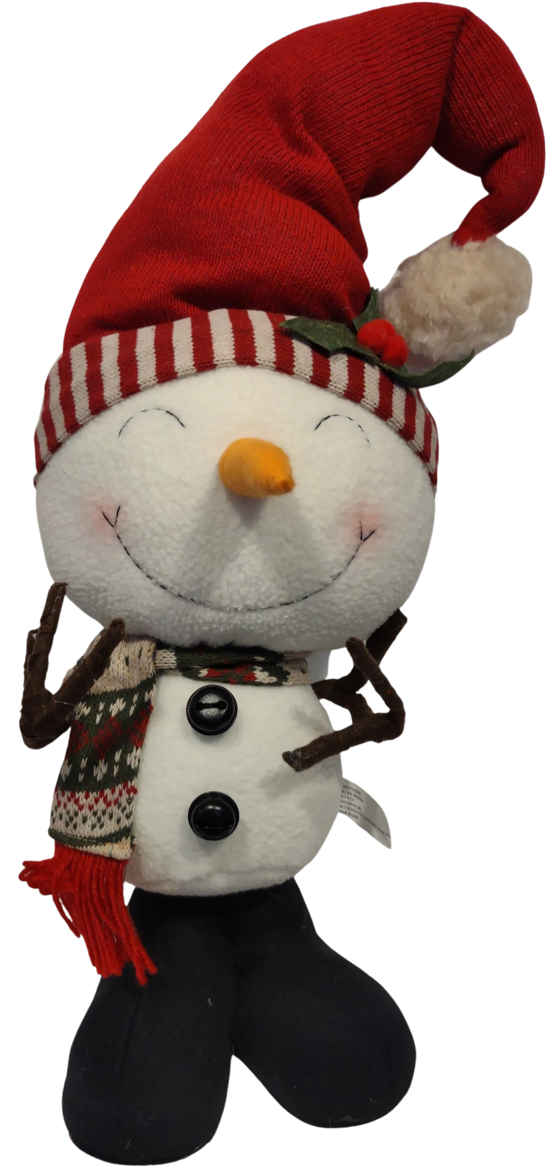 Plush Happy Snowman Red/Green Scarf & Red Santa Hat 24"