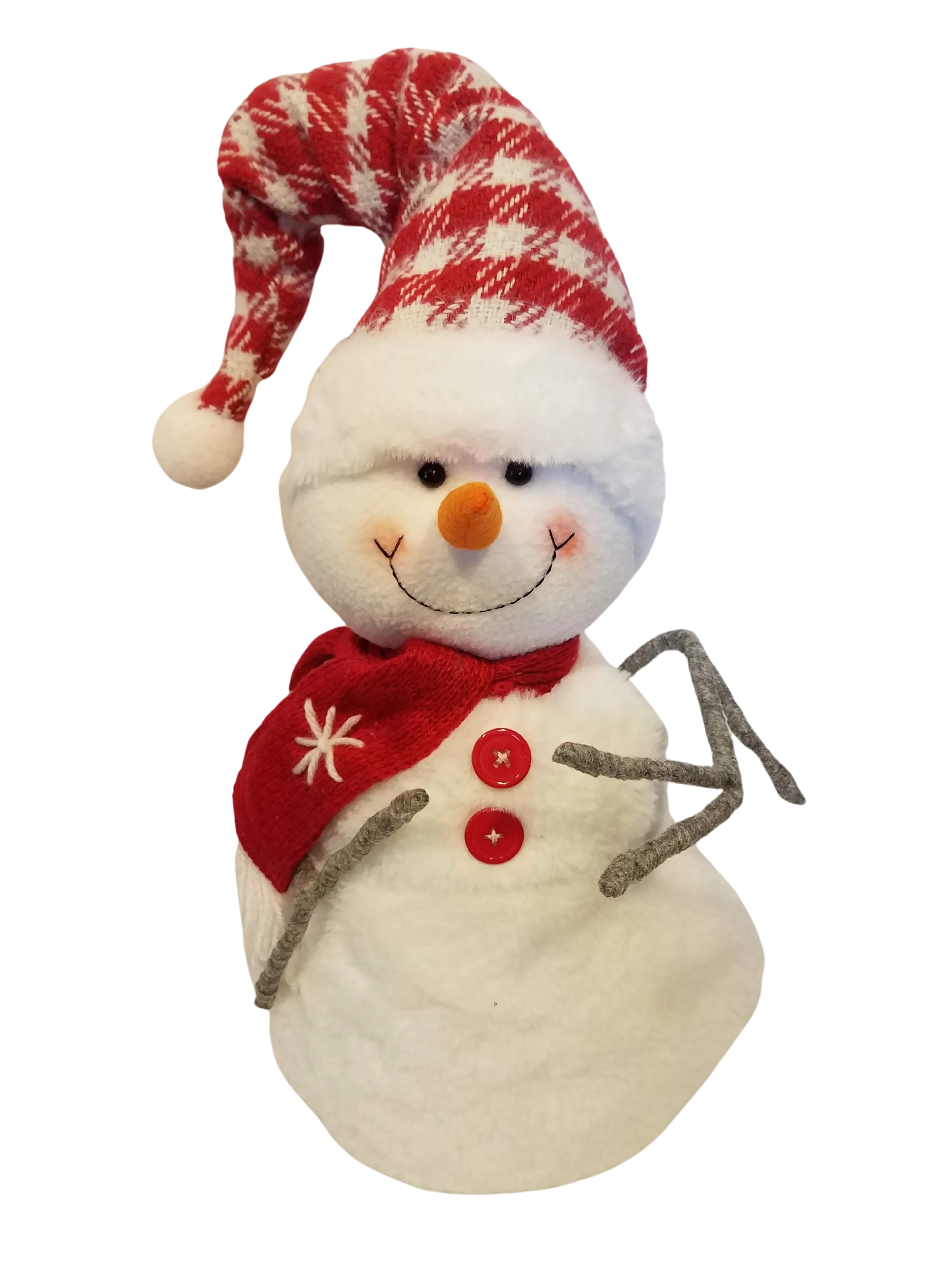 Plush Snowman with Red Scarf and Plaid Hat 24"