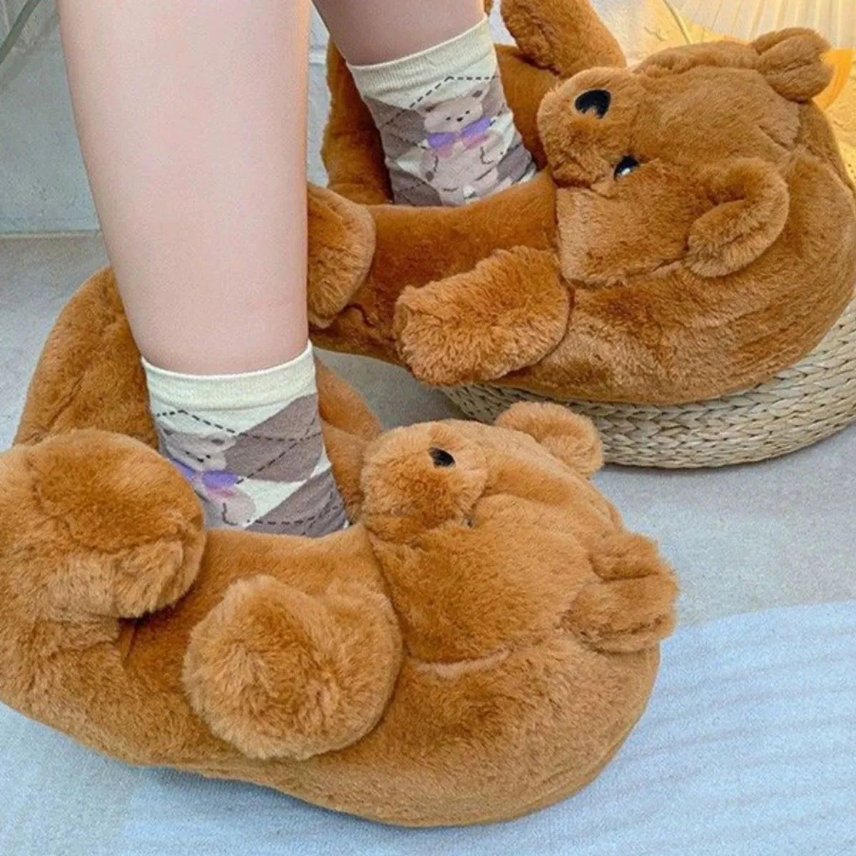 Plush Teddy Bear Couple Slippers