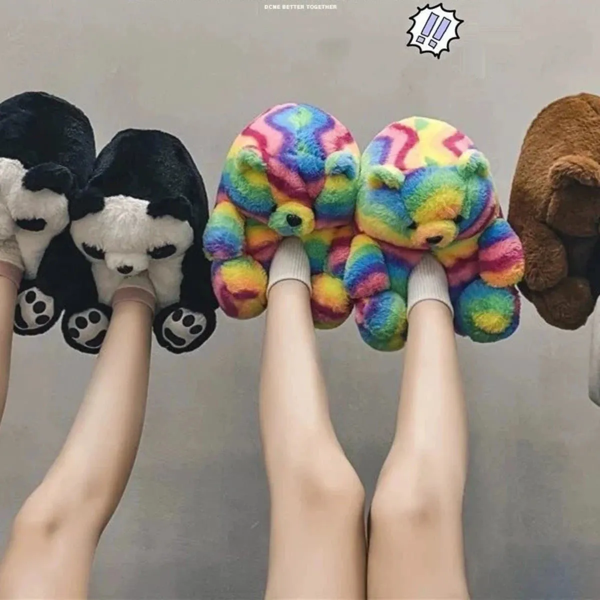 Plush Teddy Bear Couple Slippers