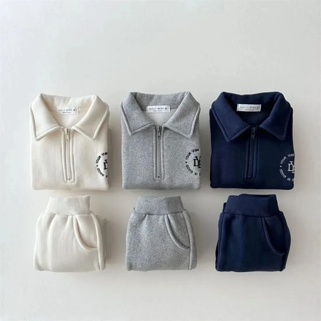 Plush Velvet Fleece Cotton Long Sleeve Sweatshirt and Pants Outfits