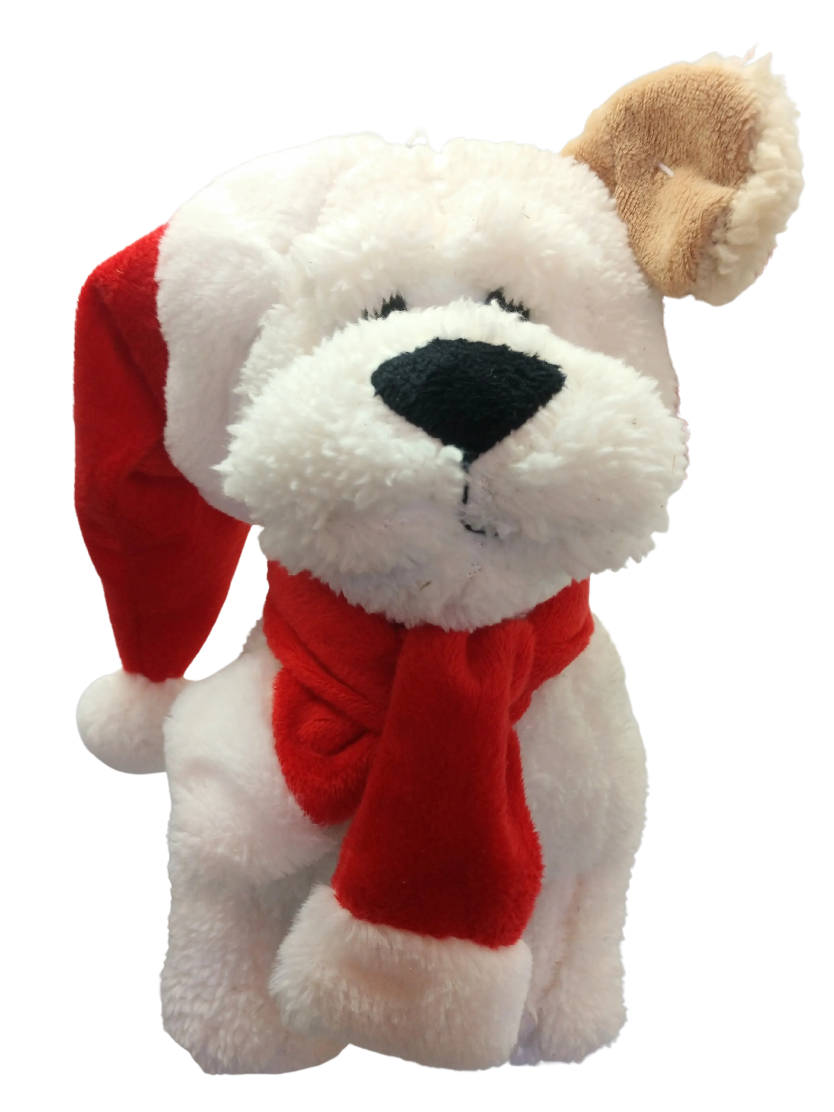 Plush White dog with Red Santa Hat/Red Scarf 11"