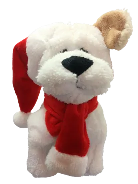 Plush White dog with Red Santa Hat/Red Scarf 11"