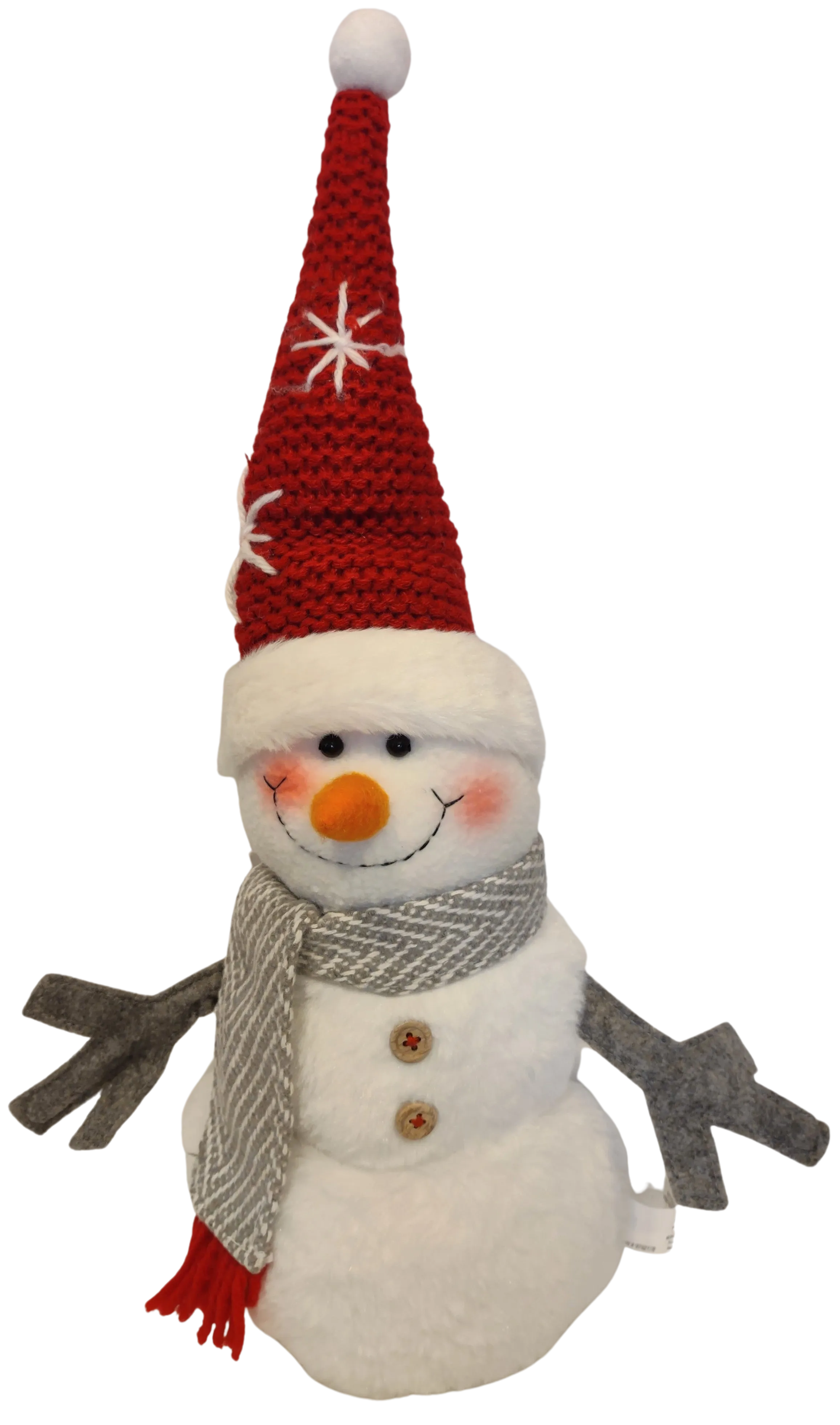 Plush White Snowman with Red Winter Hat & Grey Scarf  18"