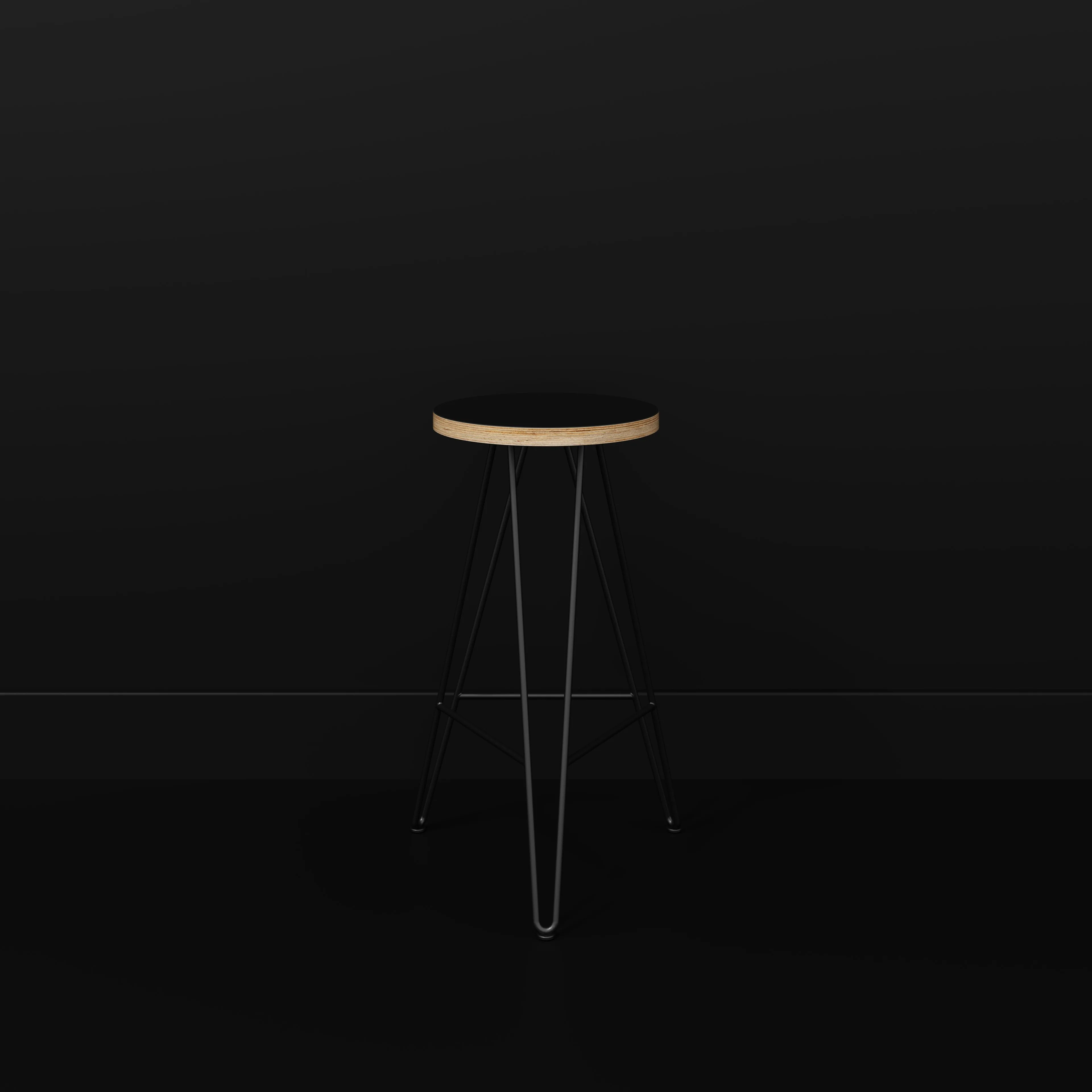 Plywood Bar Stool with Black Hairpin Base - Formica Diamond Black