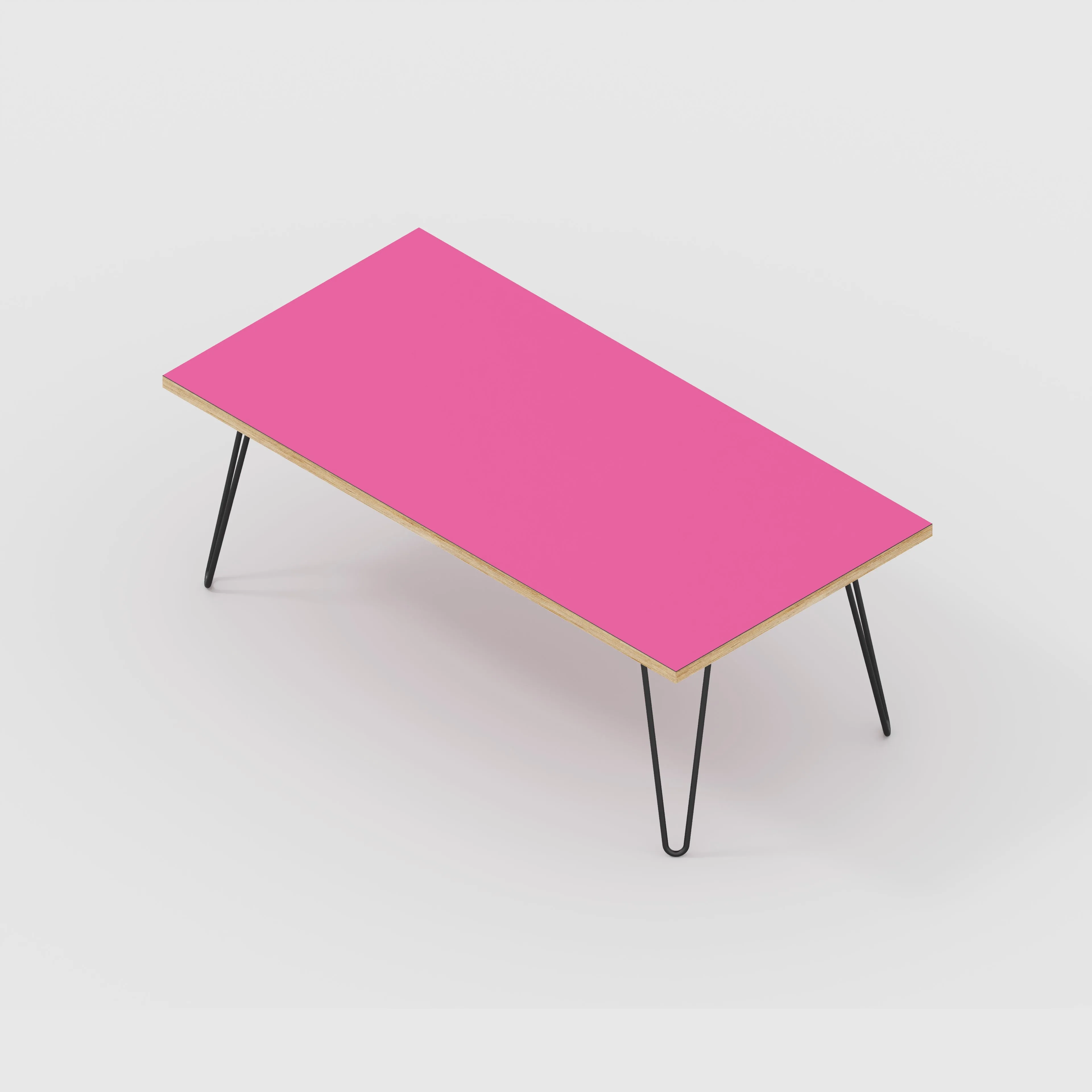 Plywood Coffee Table with Black Hairpin Legs - Formica Juicy Pink - 1200(w) x 600(d) x 425(h)