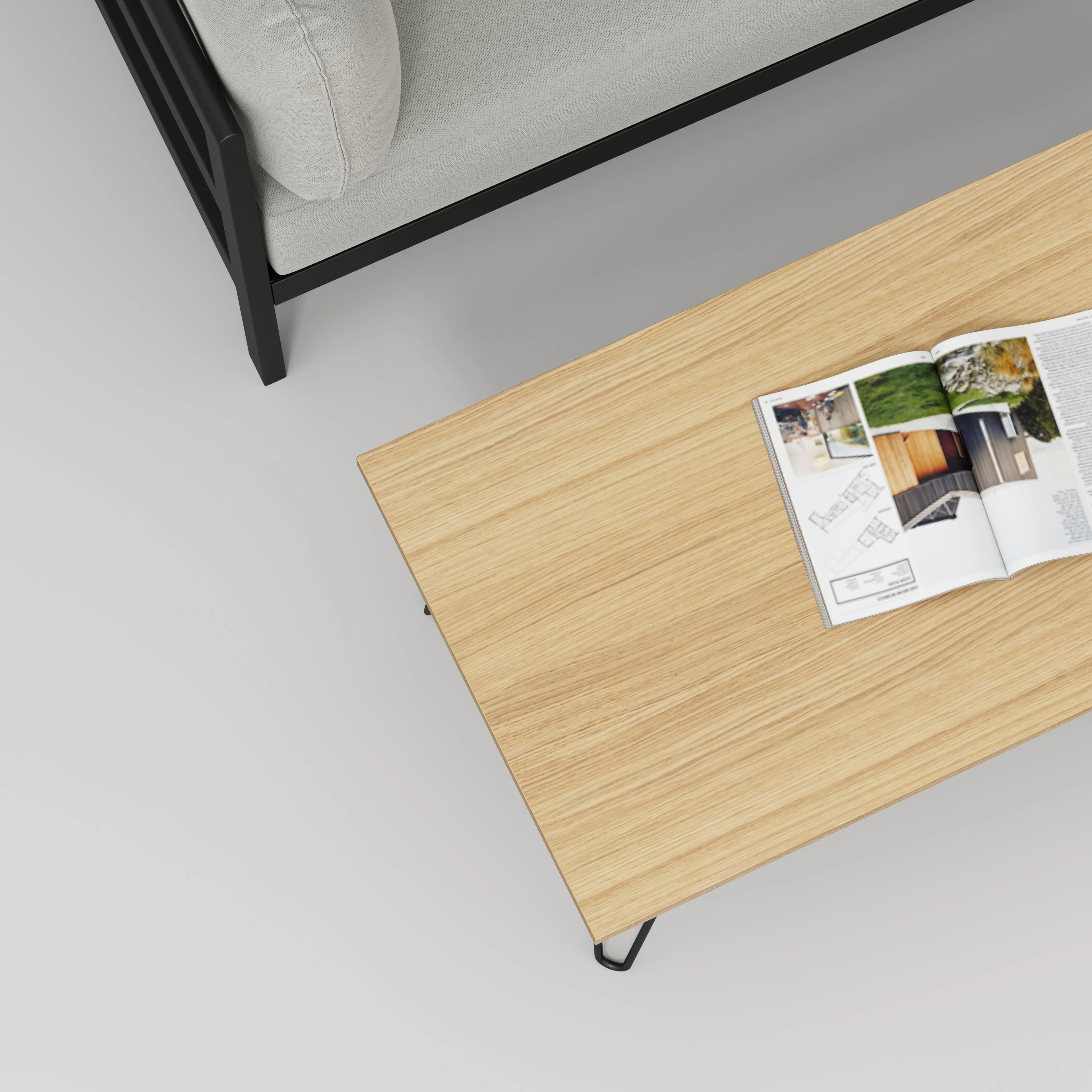 Plywood Coffee Table with Black Hairpin Legs - Plywood Oak - 1200(w) x 600(d) x 425(h)