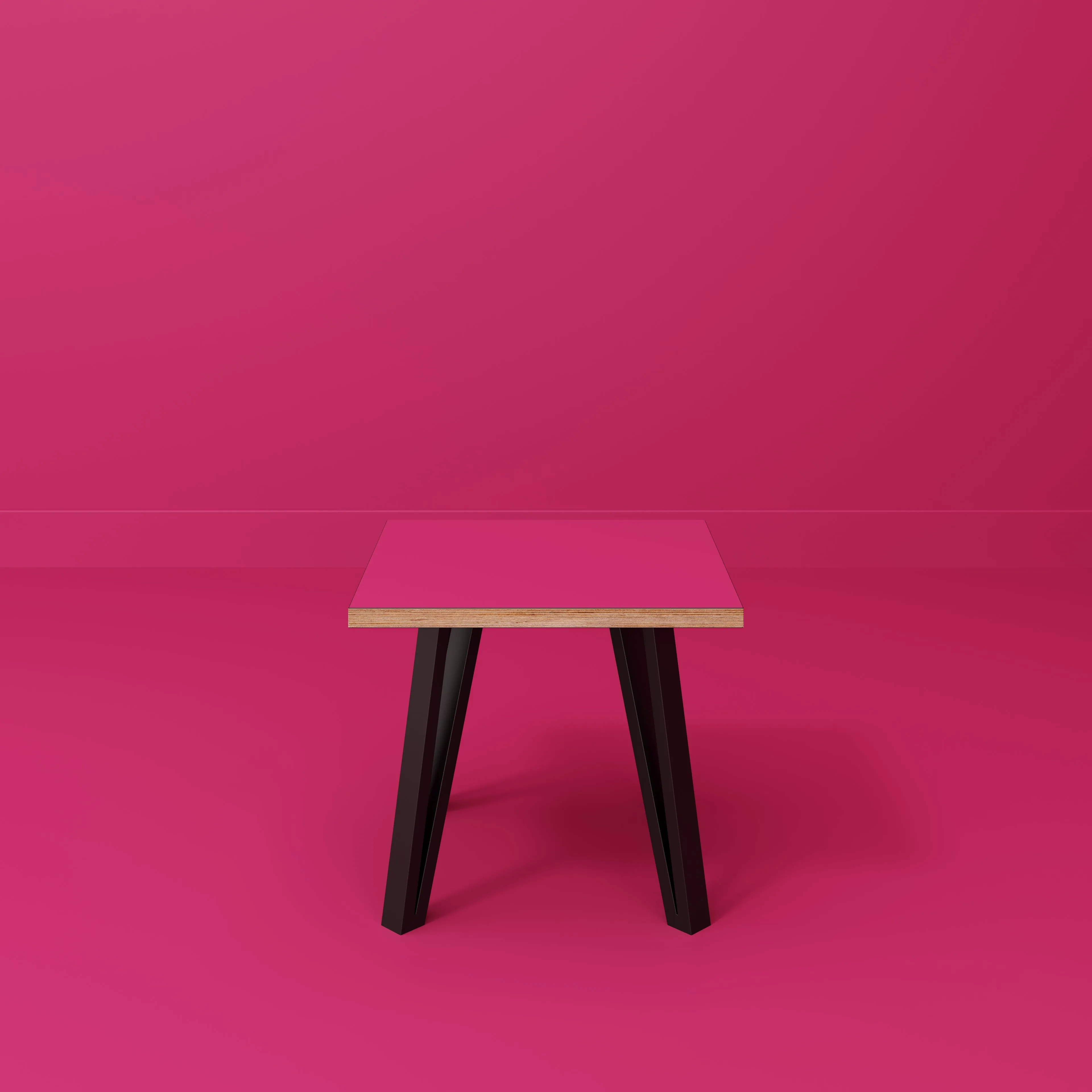 Plywood Side Table with Black Box Hairpin Legs - Formica Juicy Pink - 500(w) x 500(d) x 425(h)