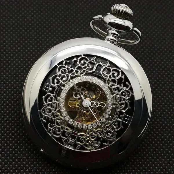 Pocket Watch Set Silver Analog Display