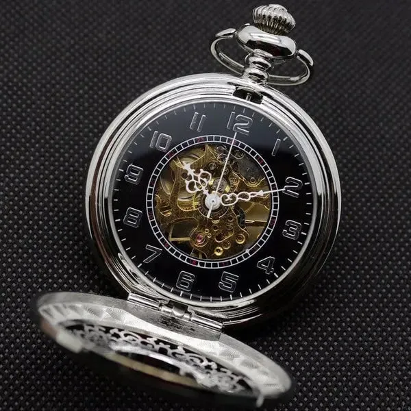 Pocket Watch Set Silver Analog Display