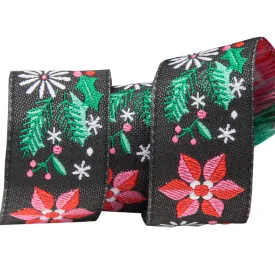 Poinsettia black  - 7/8" -by the yard