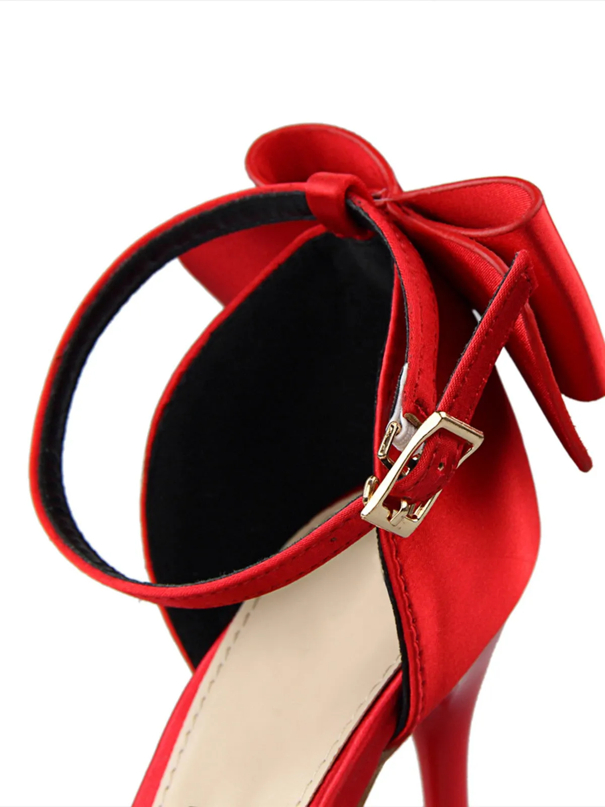 Pointed Toe Bow Strap Satin High Heels Shoes