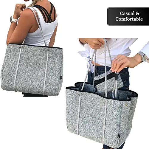 Pole Tribe Neoprene Tote Lightweight Versatile Gym Beach Travel Silver Speckle