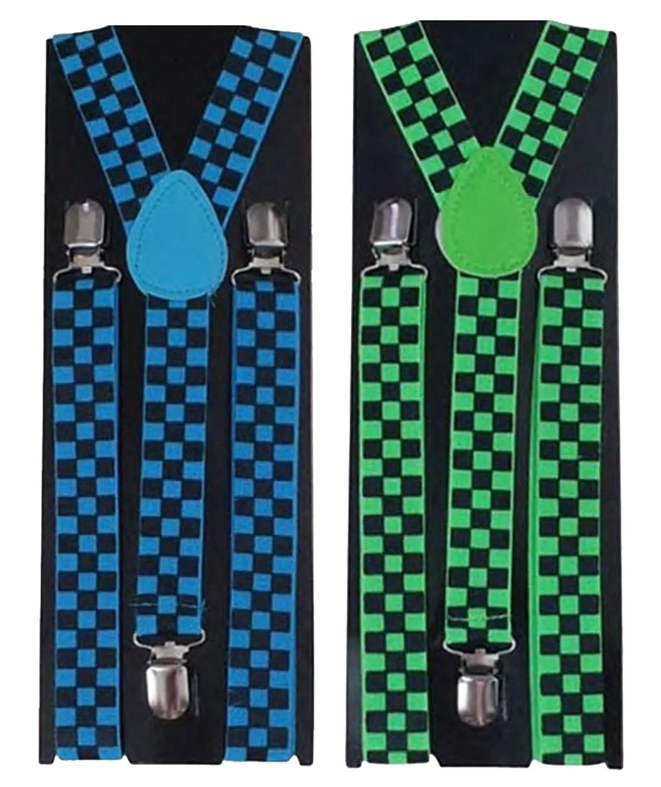 Police Checkered Printed Braces 2.5 Cm Adults Unisex Clip on Suspenders Fancy Dress Accessory