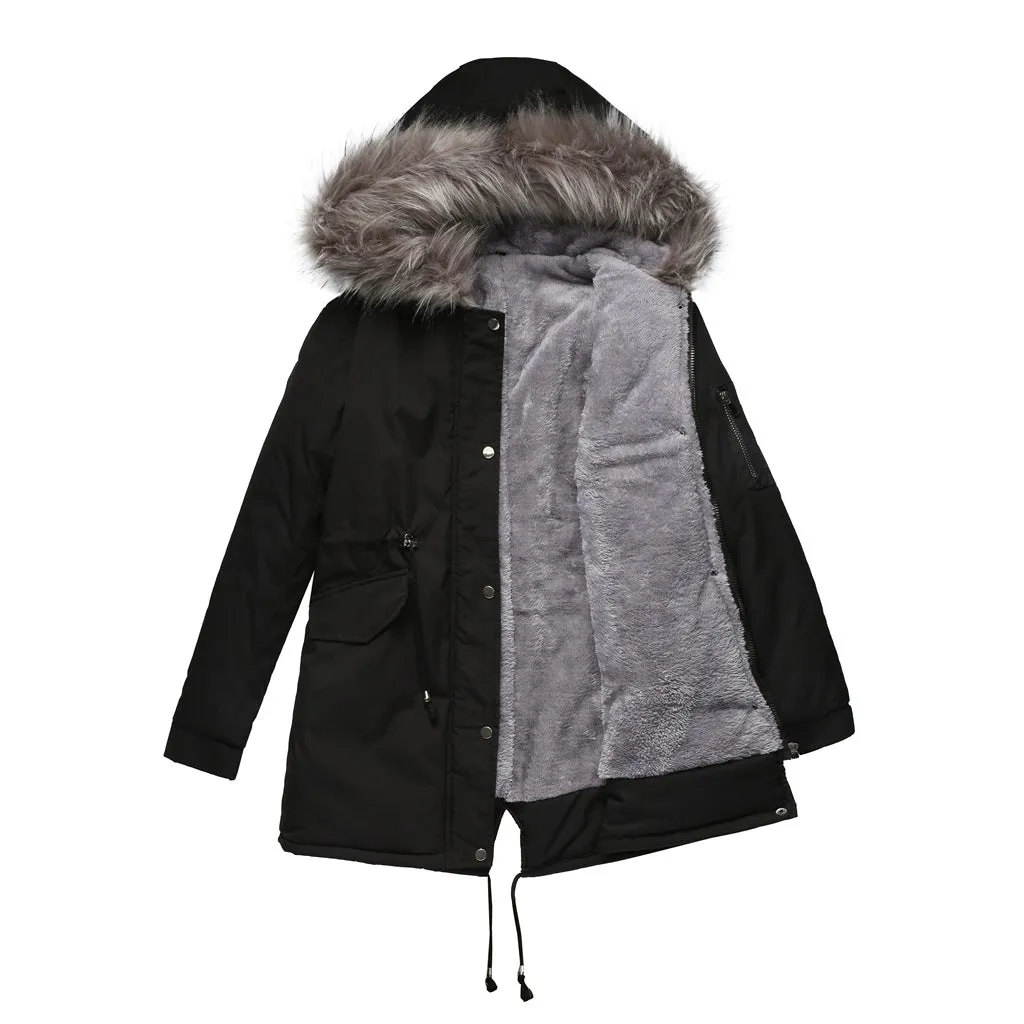 Polina™ | Hooded Plush Lined Cotton Mid-Length Parka