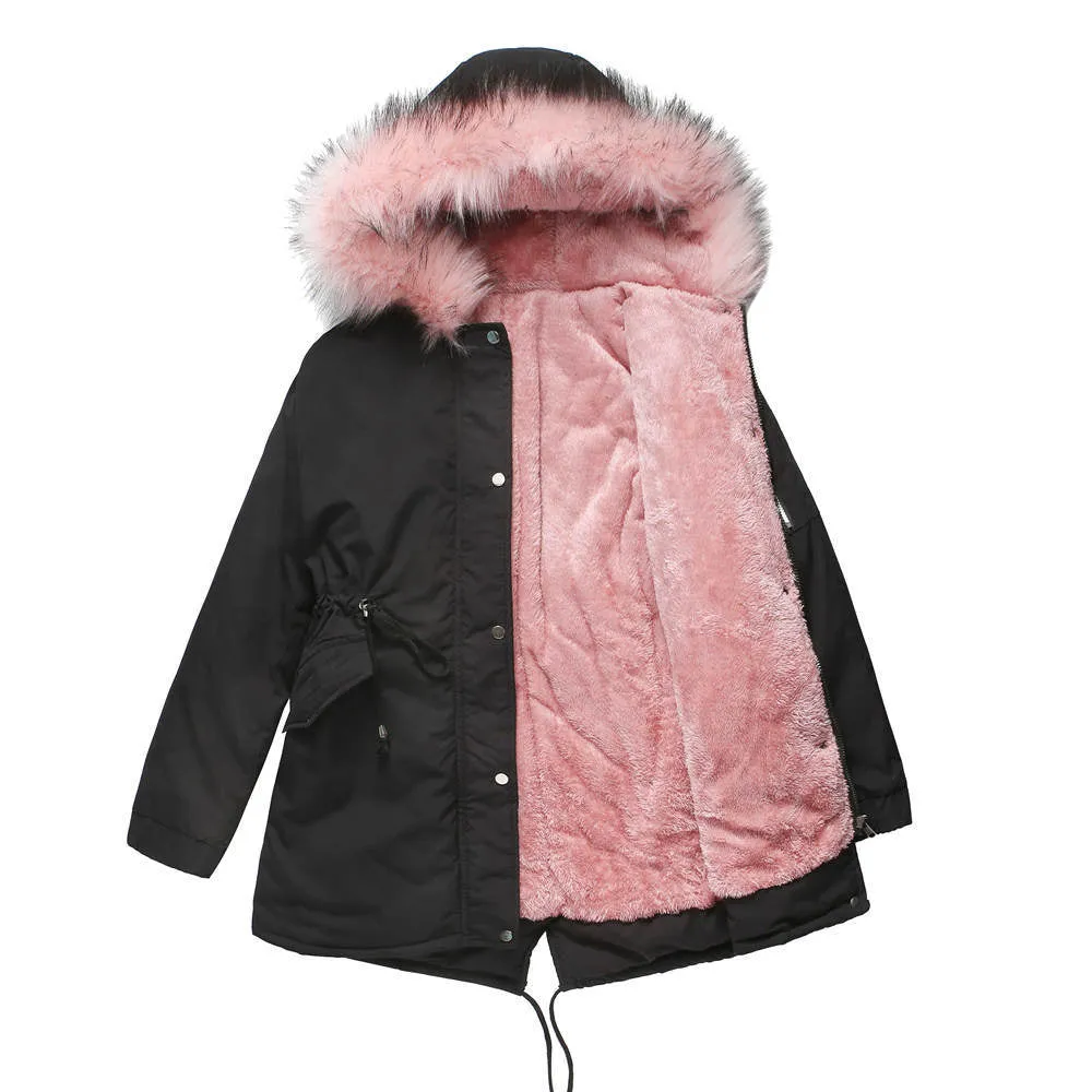 Polina™ | Hooded Plush Lined Cotton Mid-Length Parka