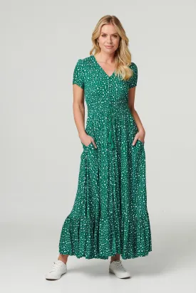 Polka Dot Drawstring Maxi Dress