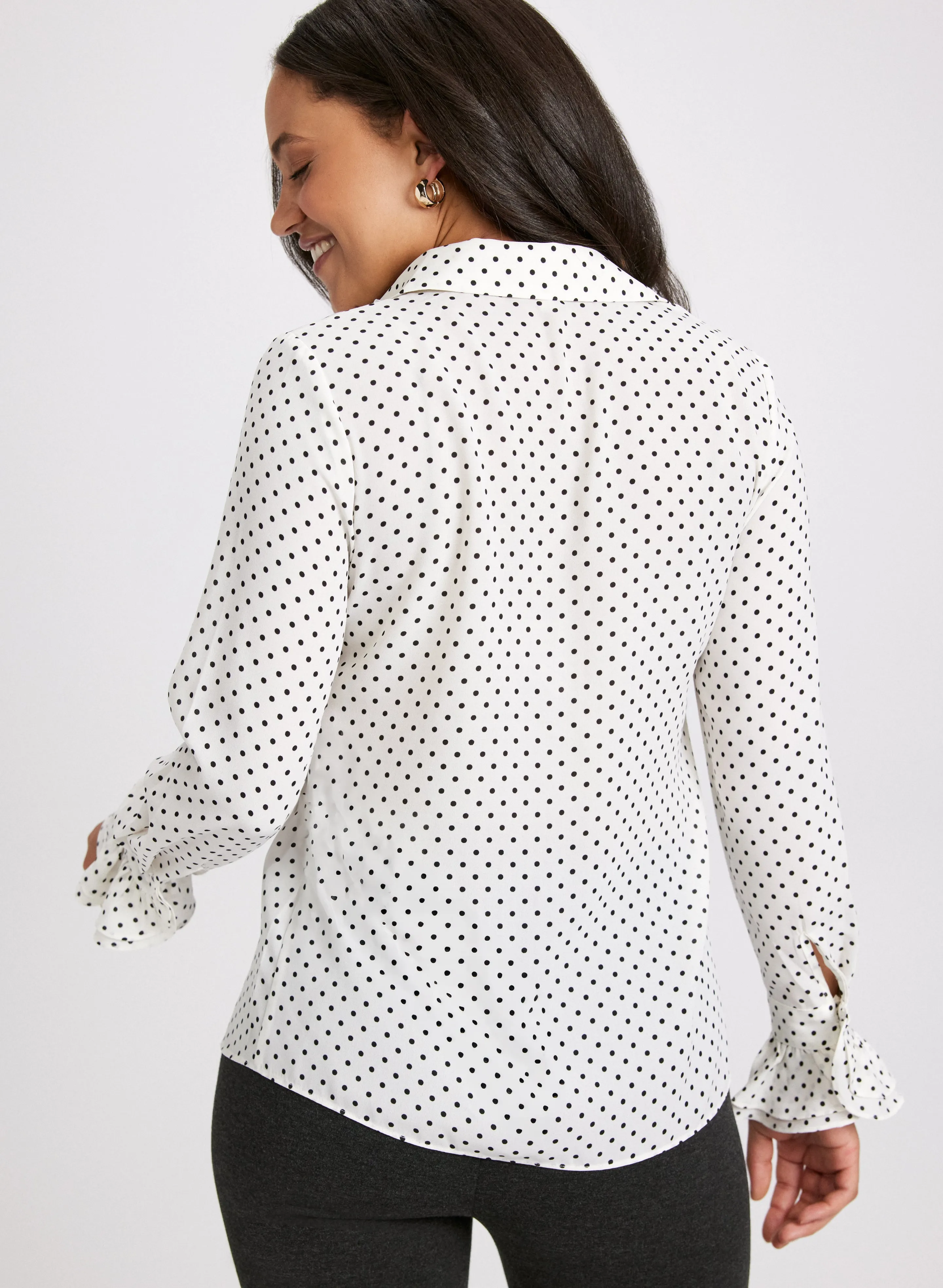 Polka Dot Ruffle Detail Blouse