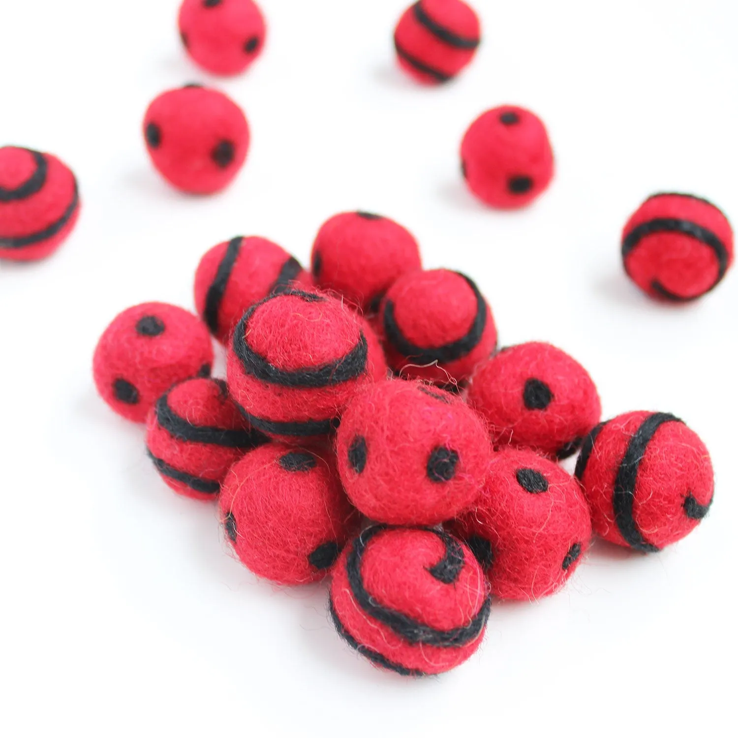 Polka Dot Swirl Felt Balls Black On Red