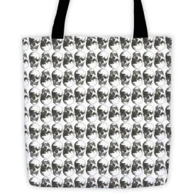 Polka Skulls White & Black Tote Bag by Robert Bowen