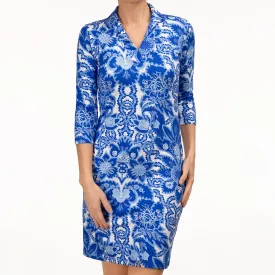 Polo Collar Dress in Spring Toile Sapphire