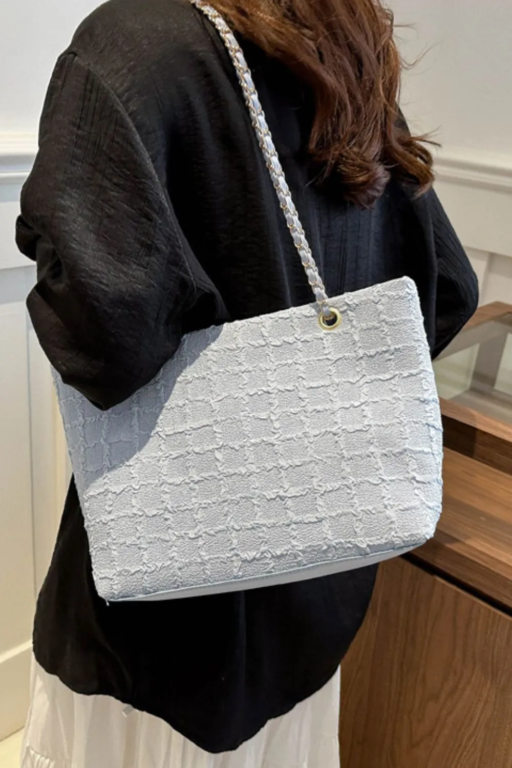 Polyester Texture Chain Tote Bag