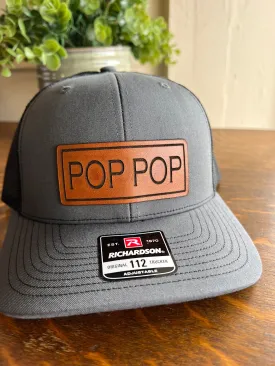 Pop Pop Christmas Hat for Dad. Richardson 112 leather patch trucker hat for Dad. Gift for Pop. Christmas Gift for dad. Dad Hat gift.